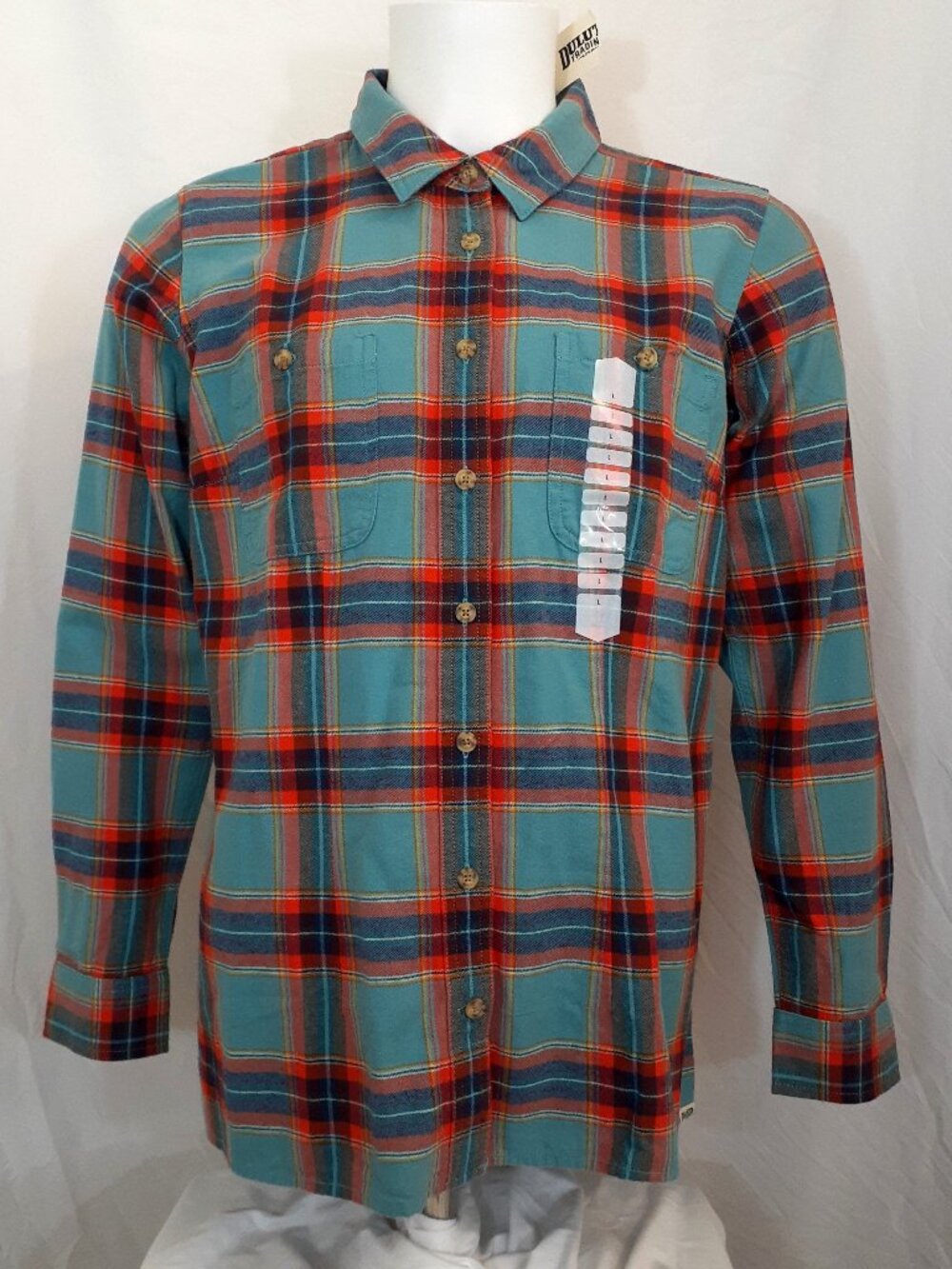 Duluth Trading Free Swingin Flannel Shirt Womens L Blue Red Plaid Cotton NWT